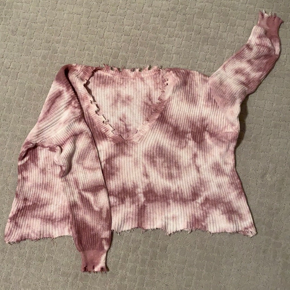 Tie dye cropped sweater with distressing